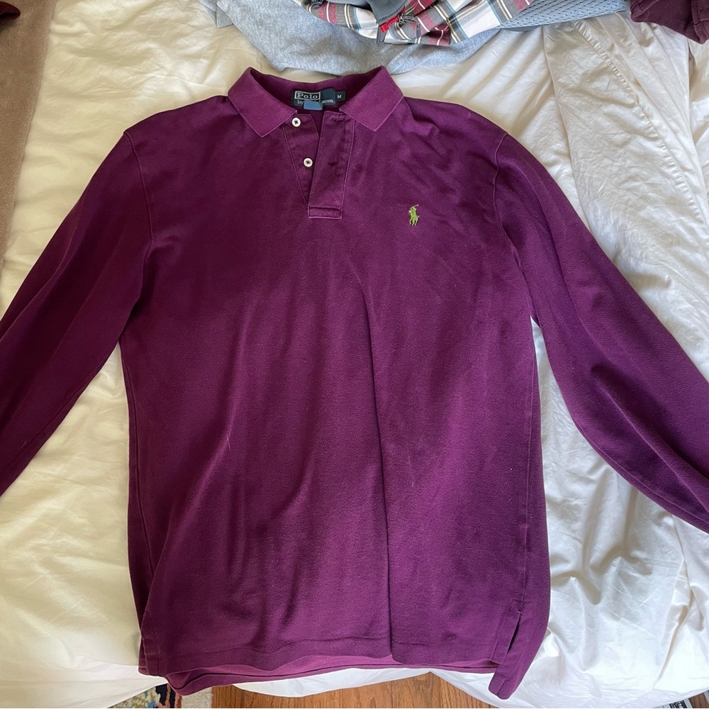 Maroon long sleeve Ralph Lauren polo with green logo